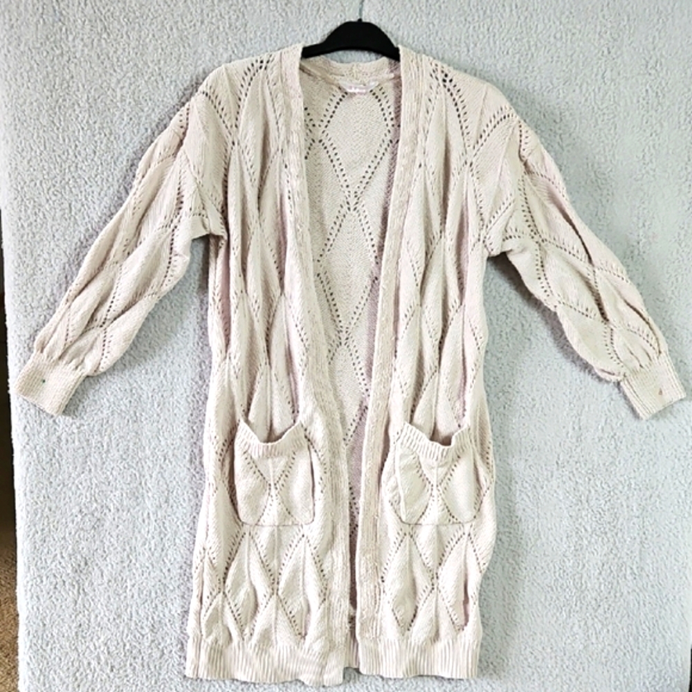 No Boundaries Women's Beige Open-Front Cardigan Size L (11-13)